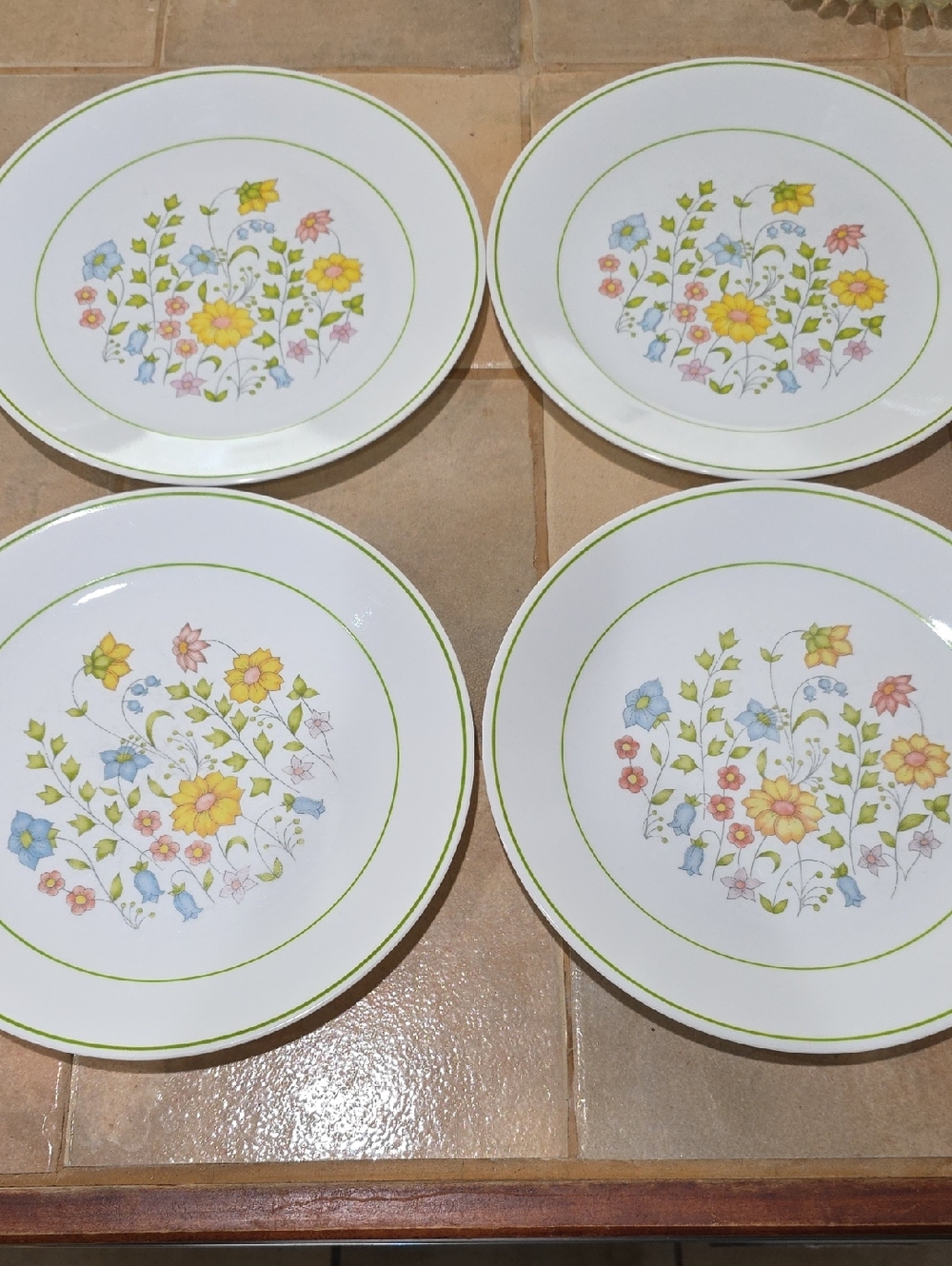 Corelle Spring Meadow Dinner Plates in White with Yellow & Pastel Flowers